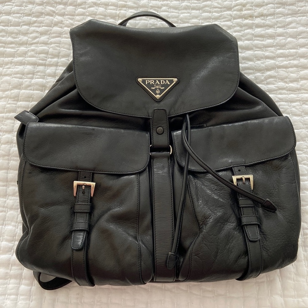 Prada Double Front Pocket Soft Calf Small Leather Backpack